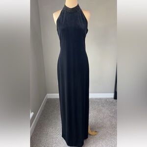 Vintage Reggio Black Velvet Sequin Halter Sexy Evening Prom Maxi Dress M 12
